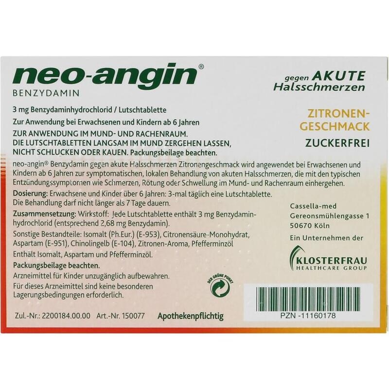 NEO-ANGIN Benzydamin akute Halsschmerzen Zitrone