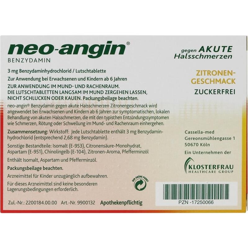 NEO-ANGIN Benzydamin akute Halsschmerzen Zitrone